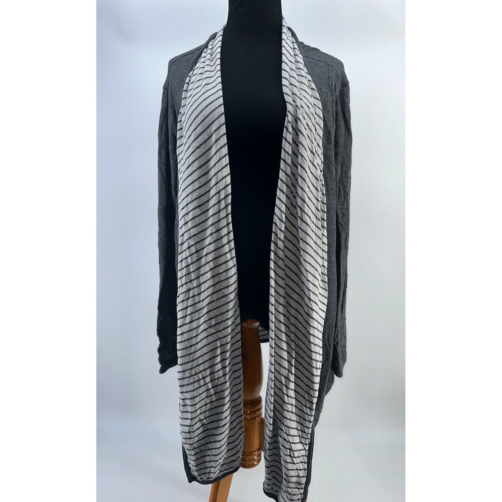 Matilda Jane XXL Duster Cardigan Open Front Gray Striped Long Sleeve Knit